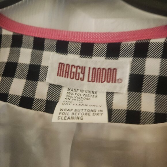 NWT Maggy london Preppy black white Houndstooth pink trim cropped blazer 16 - Picture 9 of 11